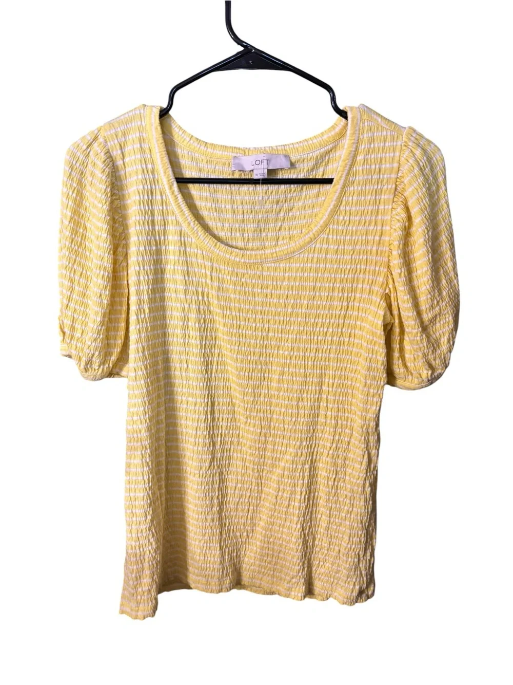 LOFT Yellow Textured Scoop-Neck Puff Sleeve Tee